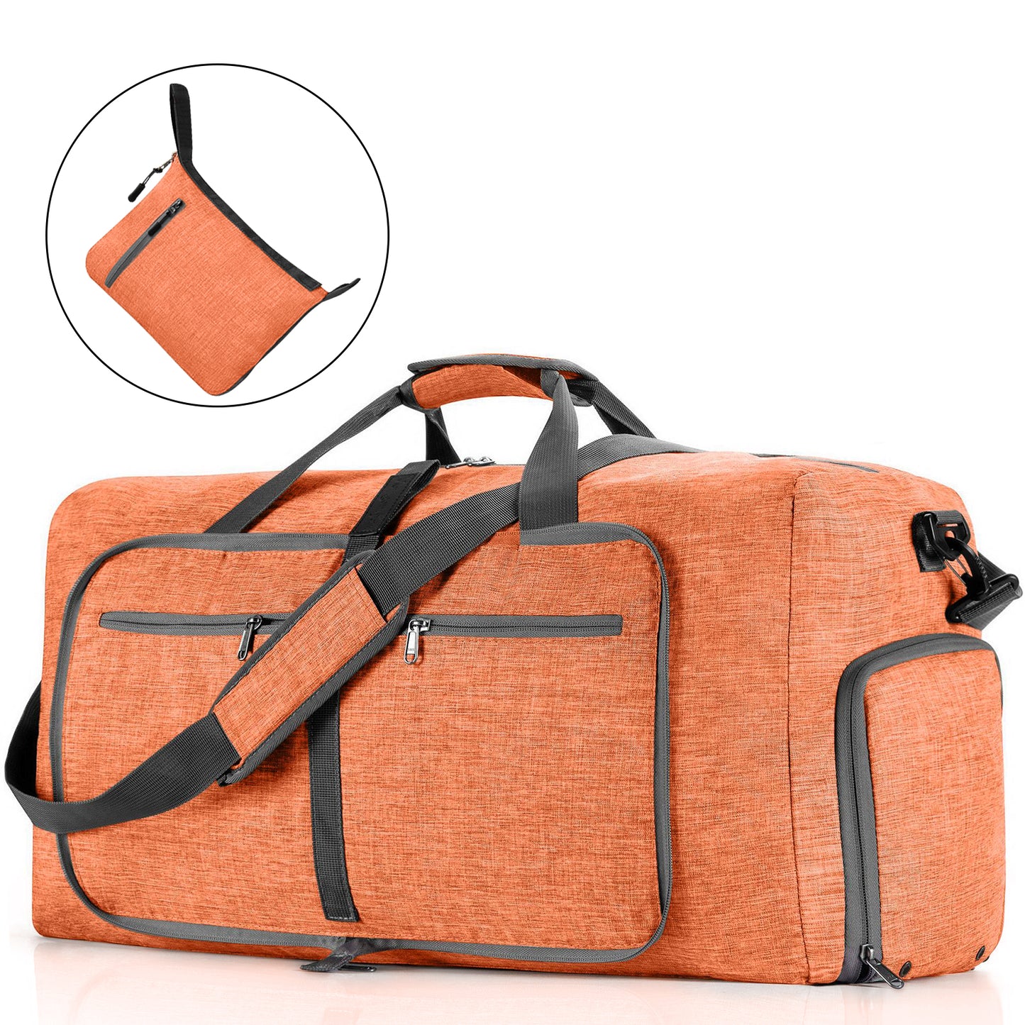 CSD01MTDB0000OG 65L Large Foldable Travel Duffle Bag, Overnight Bags with Shoes Compartment, Packable Water Repellent Duffel Bag for Camping, Lightweight Gym Weekender Bag(Orange)