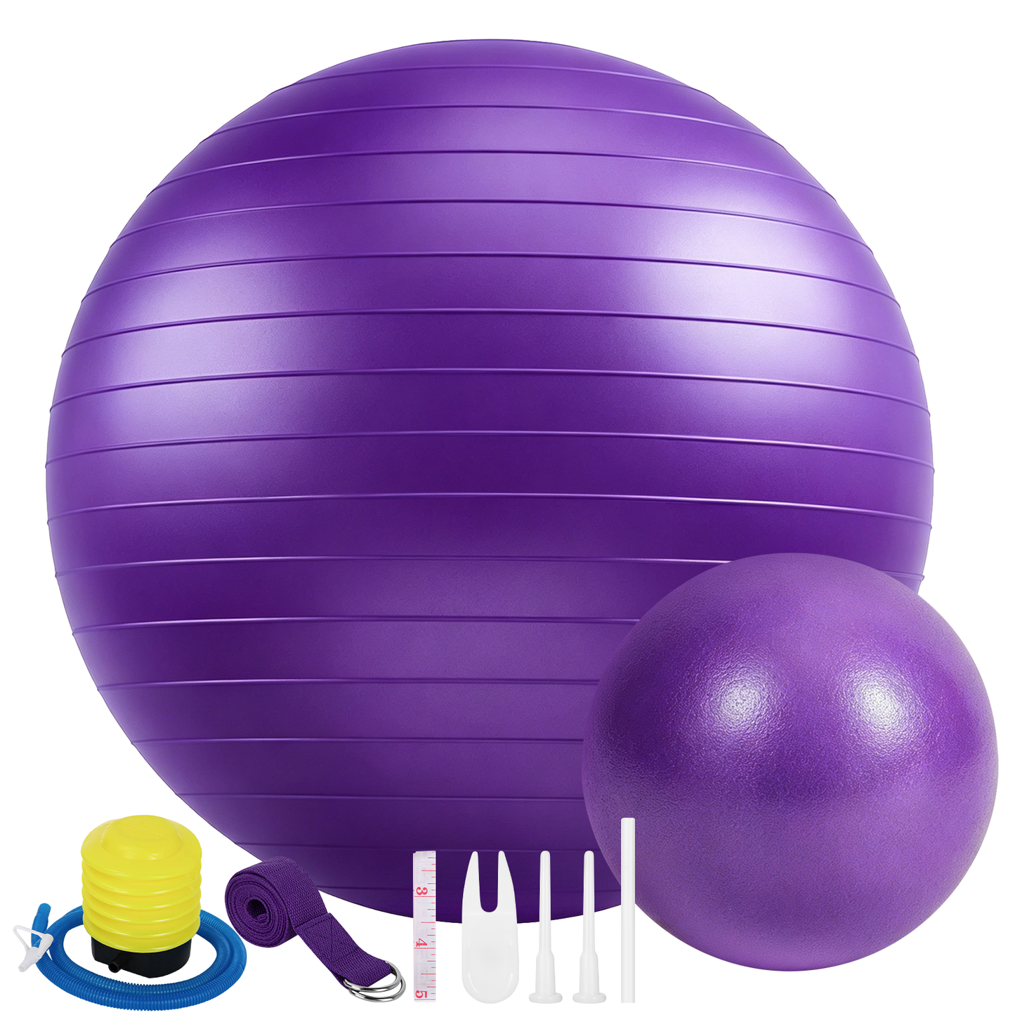 CSD01EBYB0065PU Cshidworld Exercise Ball Set, Yoga Ball with 9-Inch Pilates Ball, Stretch Strap & Foot Pump, Anti-Burst Extra Thick Stability Ball for Core Workout, Balance Training, Home Gym, 26 in (65 cm)