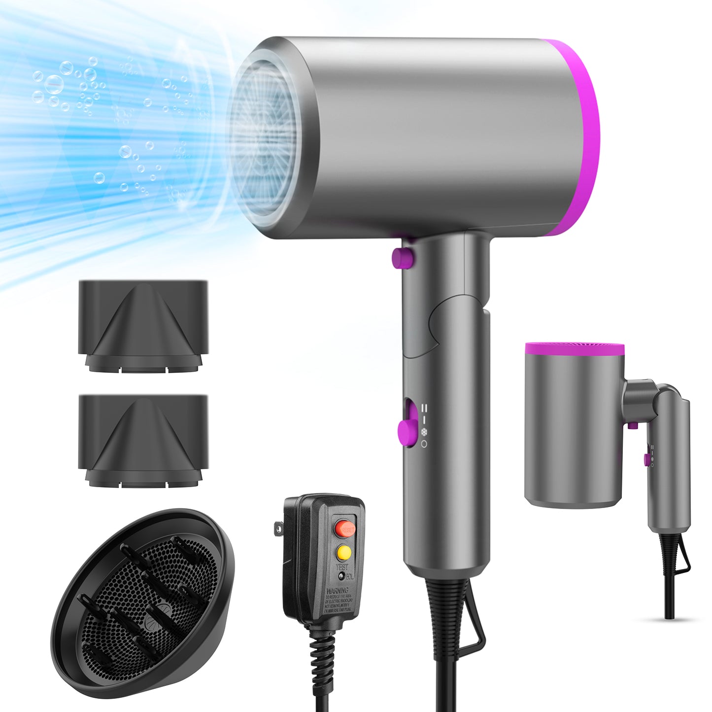 Hair Dryer, Negative Ionic Blow Dryer for Women with Constant Temperature, Powerful 1800W Fast Hair Drying, 3 Heating & 2 Speeds, Low Noise Damage Free Hair Blower with 2 Nozzles & 1 Diffuser