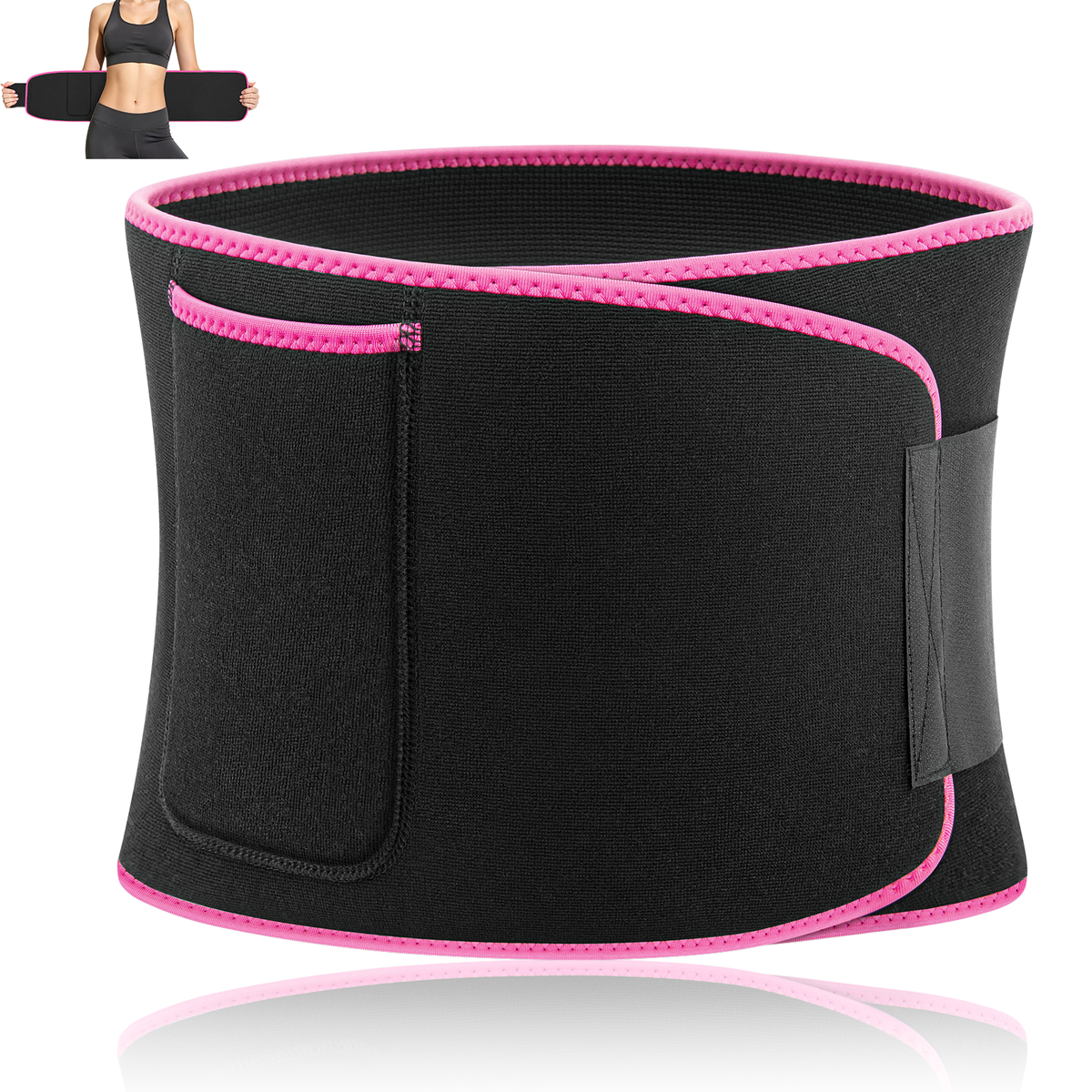 CSD01WWTB0000PK Cshidworld Waist Trimmer Belt for Women and Men, Sweat Waist Trainer with Built-in Phone Pocket, Adjustable Compression Support Belt for Gym Fitness
