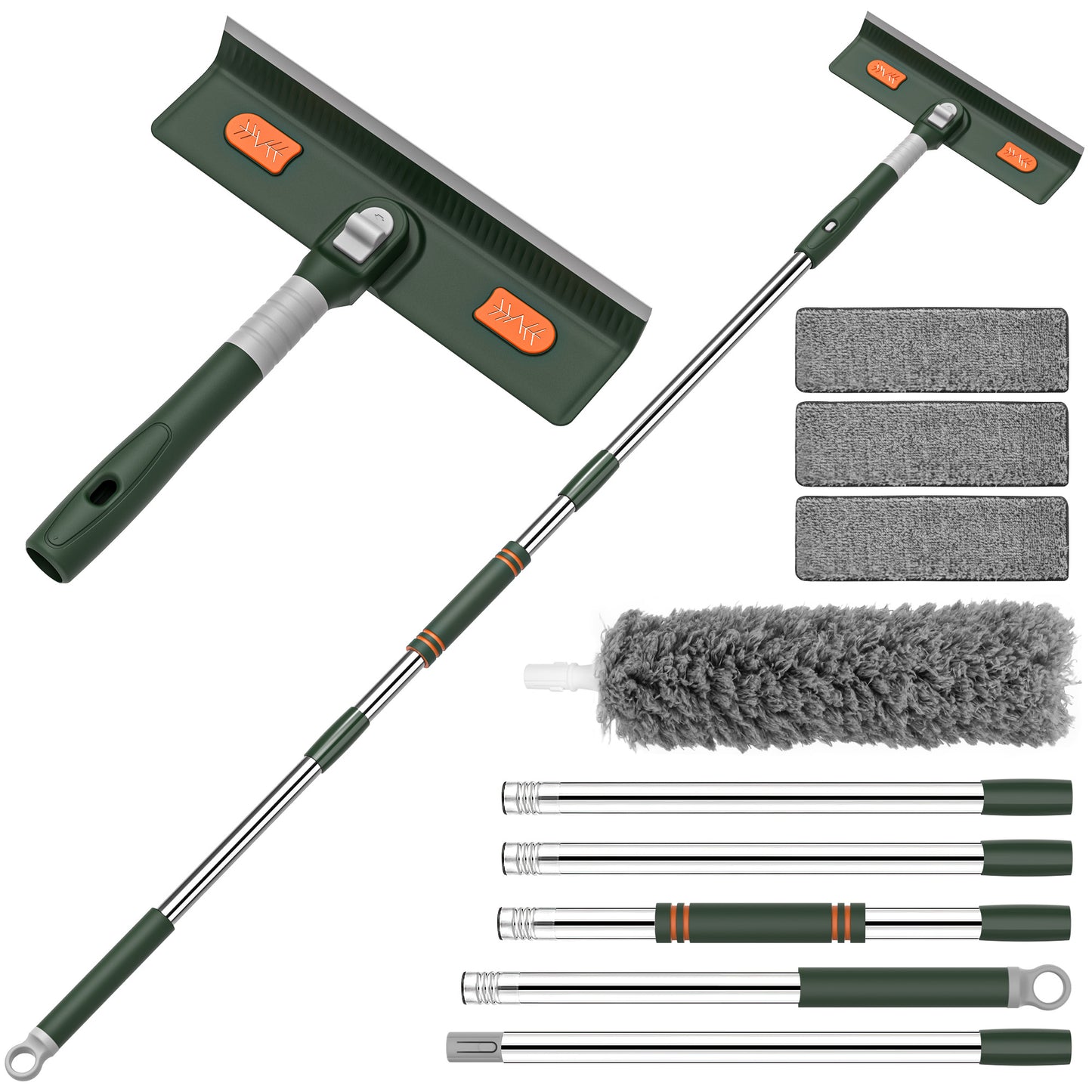CSD03WDCK0000GR Window Squeegee Cleaner Tool, 4 in 1 Rotatable Window Cleaning Squeegee Kit with Extension Pole and Duster, 67'' Window Washing Kit for Home Mirror Car Glass with 3 Replaceable Cloth Strips