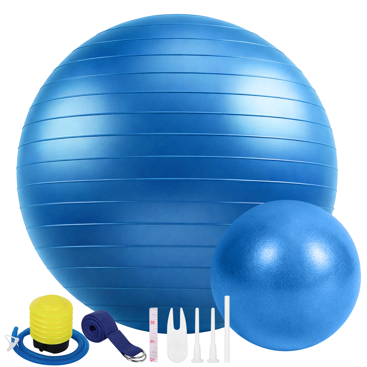 CSD01EBYB0065BL Cshidworld Exercise Ball Set, Yoga Ball with 9-Inch Pilates Ball, Stretch Strap & Foot Pump, Anti-Burst Extra Thick Stability Ball for Core Workout, Balance Training, Home Gym, 26 in (65 cm)