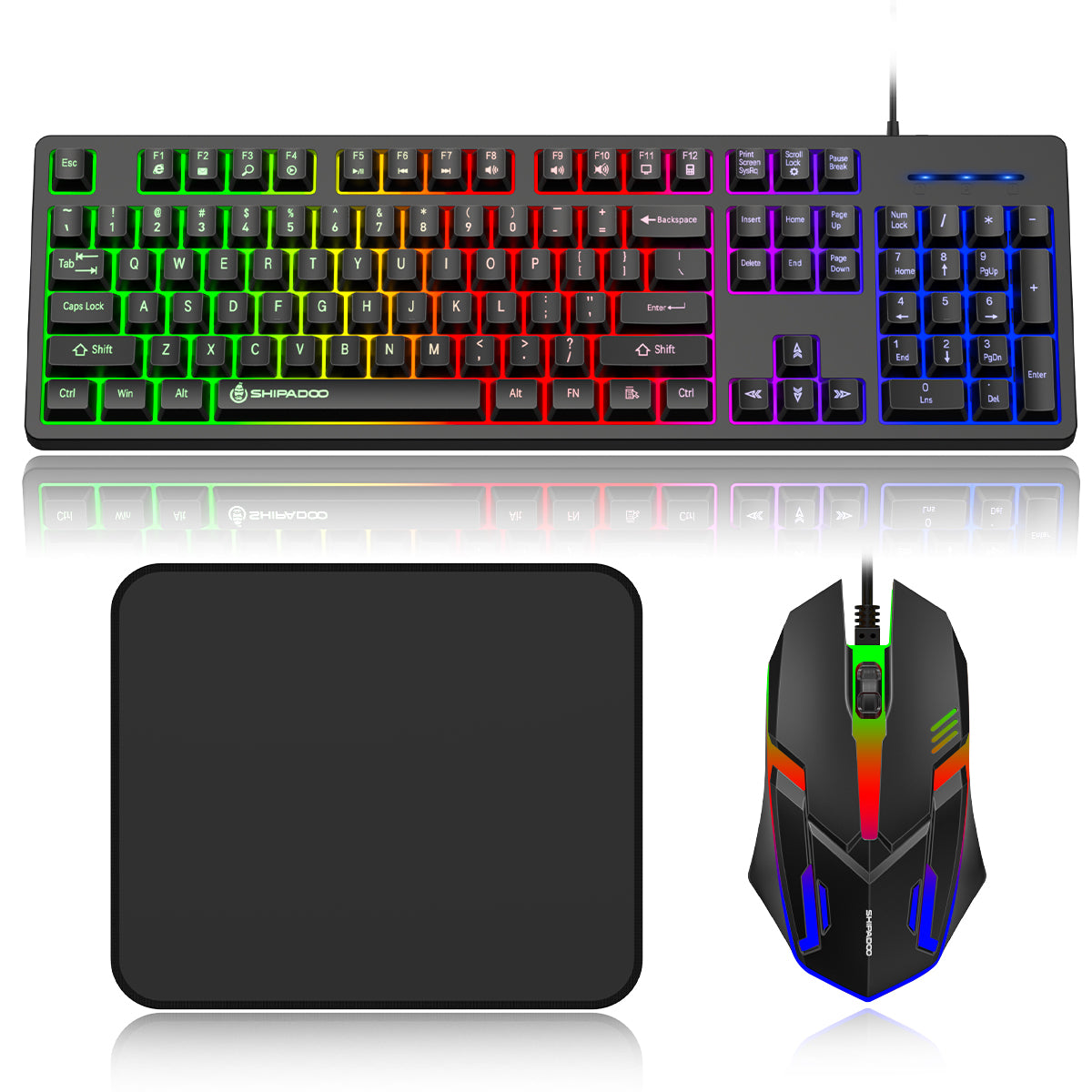 CSD01WGKBD600BKWired Keyboard and Mouse Combo, Gaming Keyboard RGB Backlit, Ergonomic Keyboard w/Mouse & Mouse Pad, 104 Keys Mechanical Keyboard, Quiet Silent Keyboard for Working or Primer Gaming, Office, Black