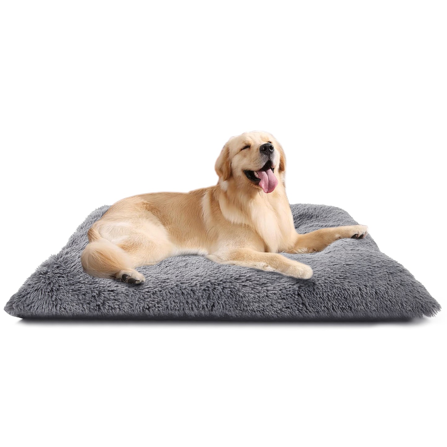 CSD01LADB0000GY Large Dog Bed, Plush Fluffy Dog Cage Bed up to 65lb, Orthopedic Dog Bed Washable Dog Mat with Non Slip Bottom for Large and Medium Dogs, Soft Plush Dog Crate Bed , 36"x27", Gray