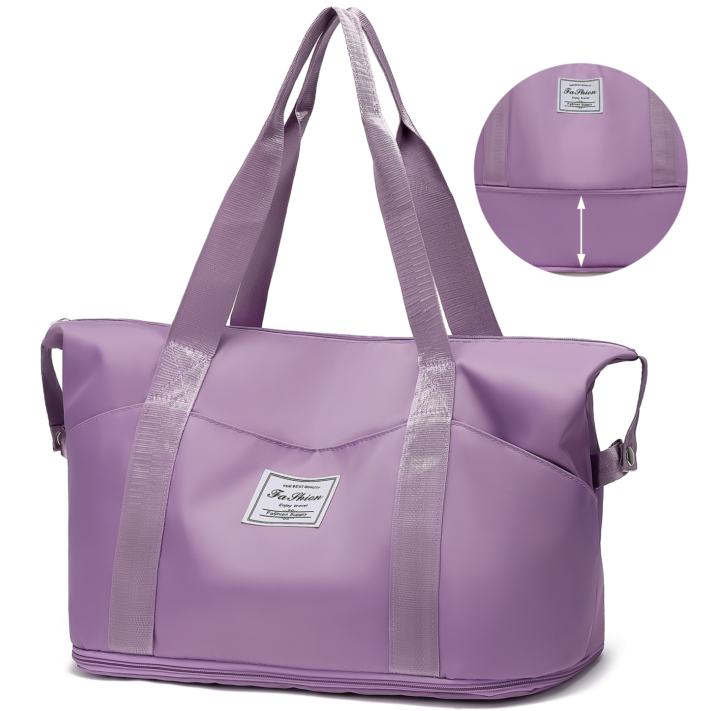 CSD01WBTB0000PP35L Weekender Bags for Women, Travel Bag Carry on Gym Bag, Expandable Travel Duffle Bag with Wet Dry Pocket/ 3 Front Pockets/ Trolley Sleeve Pocket, Sport Dance Bag, Purple