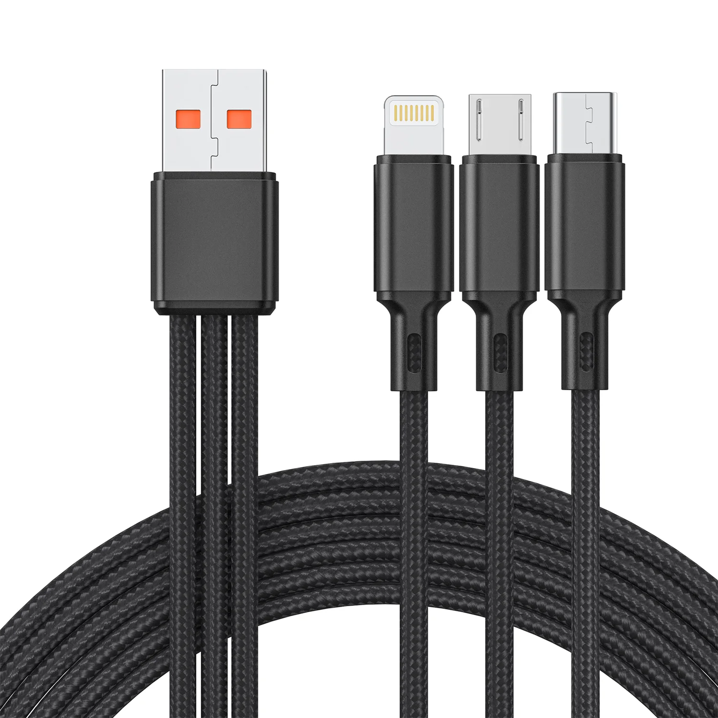 Multi Charging Cable 4ft, Multi Charger Nylon Braided Cord, 3 in 1 Universal Phone Charger Fast Charging with USB C/Micro USB/iPhone Port Compatible with Cell Phones,Tablets&PC, Color(Black)CSD01LCB01F30BK