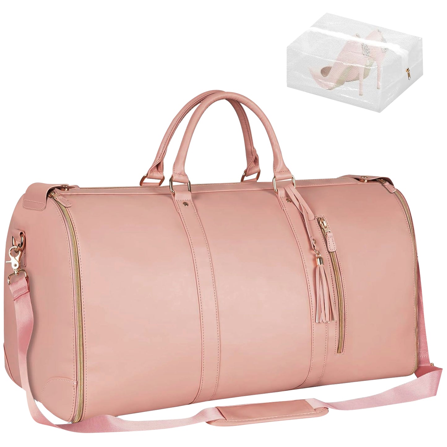 CSD01LGDB0000PKCshidWorld Convertible Travel Garment Bag, Foldable Carry on Garment Duffel Bag with Shoulder Strap/Shoes Bag for Men Women- 2 in 1 Hanging Suitcase Suit Travel Bags, Pink