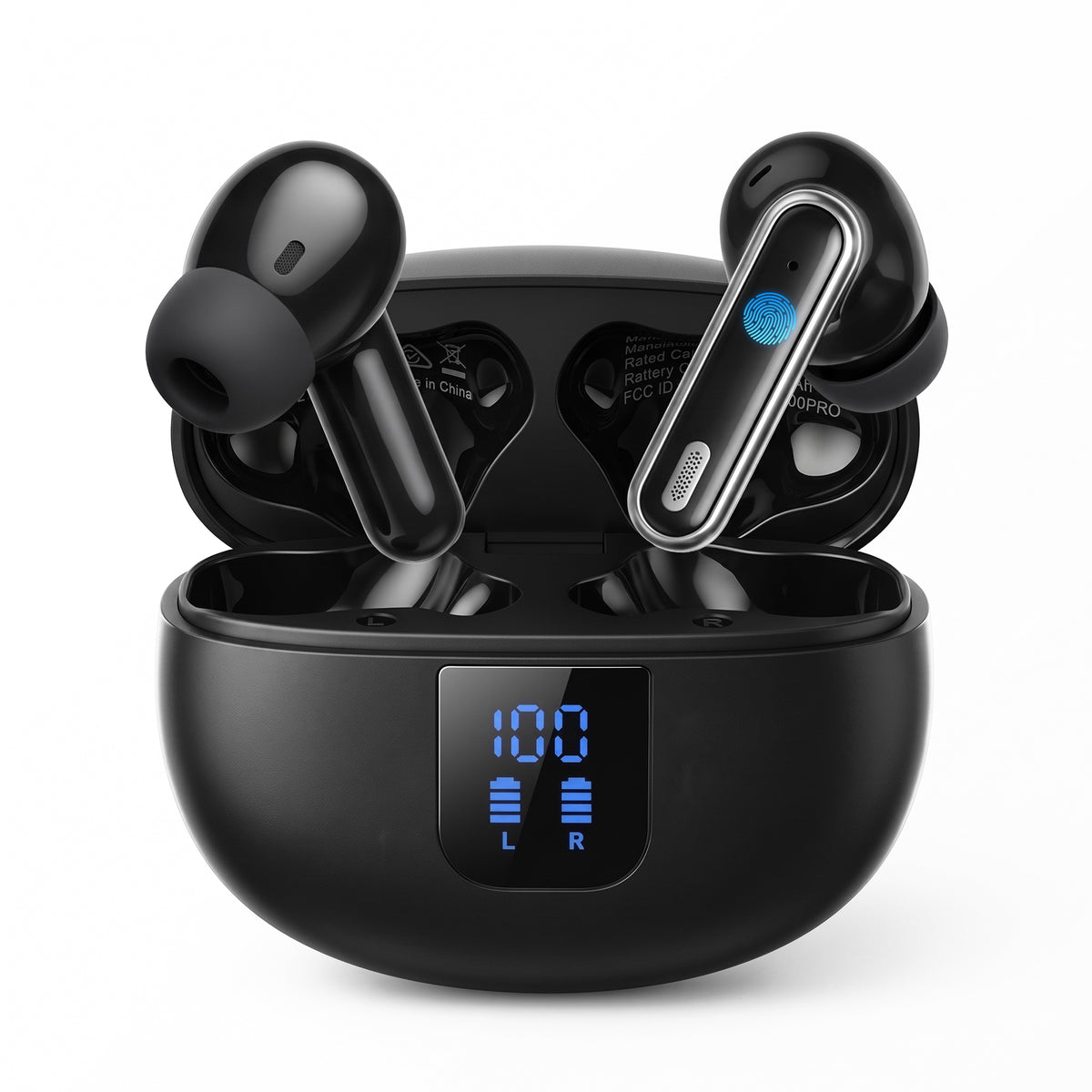 Wireless Earbuds Bluetooth 5.4 Headphones, 60H Playtime ANC ENC Noise Canceling Ear Buds with Dual LED Display, IP7 Waterproof Earphones for Gym Sports Office Travel, Black