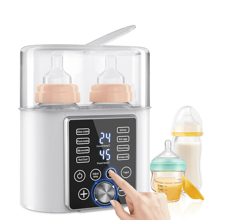 CSD01REBW0000WH Baby Bottle Warmer, 12-in-1 Babies Fast Bottle Milk Warmer, Double Food Heater Defrost BPA-Free With Twins, LCD Display, Timer & 24H Temperature Control for Breastmilk & Formula