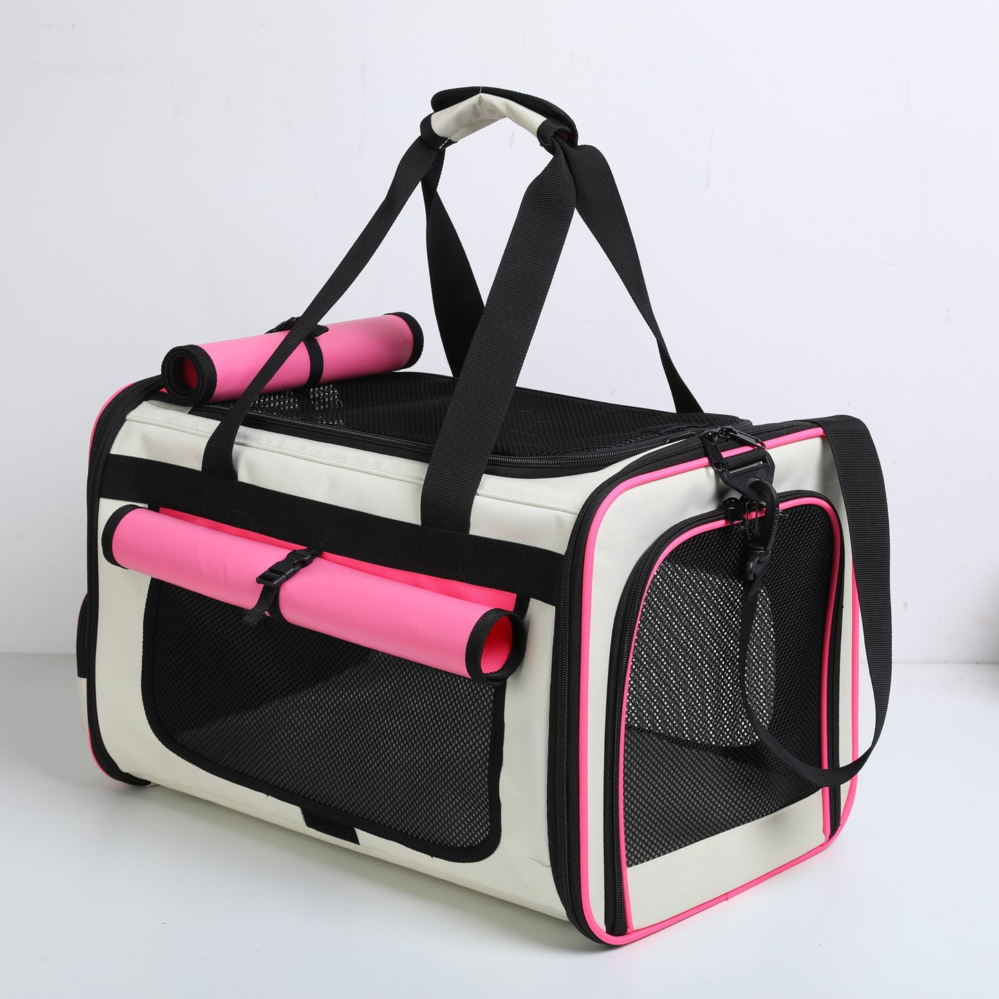 CSD0100CC0H02GY Cat Carriers for Large Cats up to 25 lbs, Pet Cat Carrier with a Bowl Airline Approved Collapsible Soft-Sided Cat Carrier for Small Medium Cats Dogs Puppies, Pink