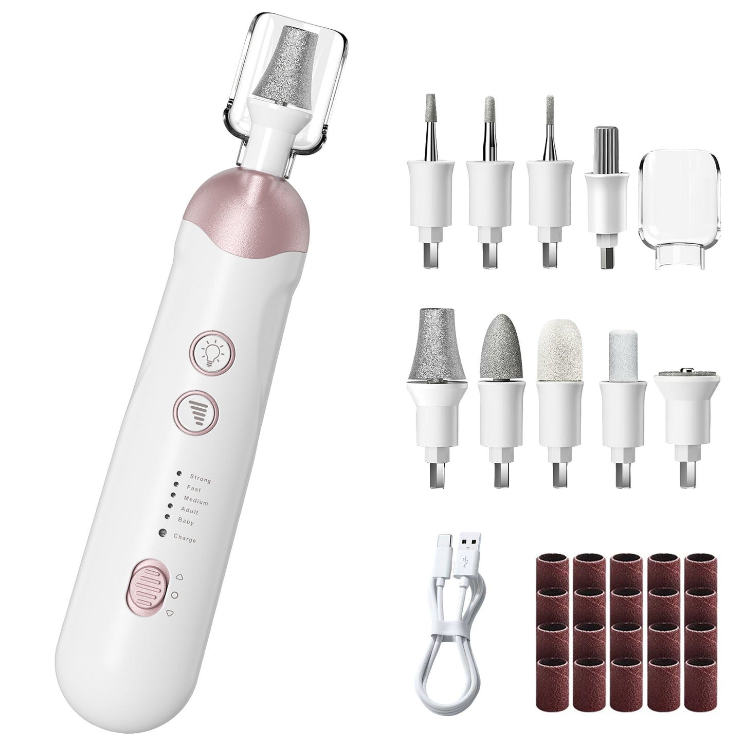 CSD01CEND0AOLWH Cordless Electric Nail Drill Kit, Professional Manicure Pedicure Tool with LED Light, 9 Drill Bits, 5 Speeds Portable Nail File for Hand Foot Care, Thick Nails Cuticles