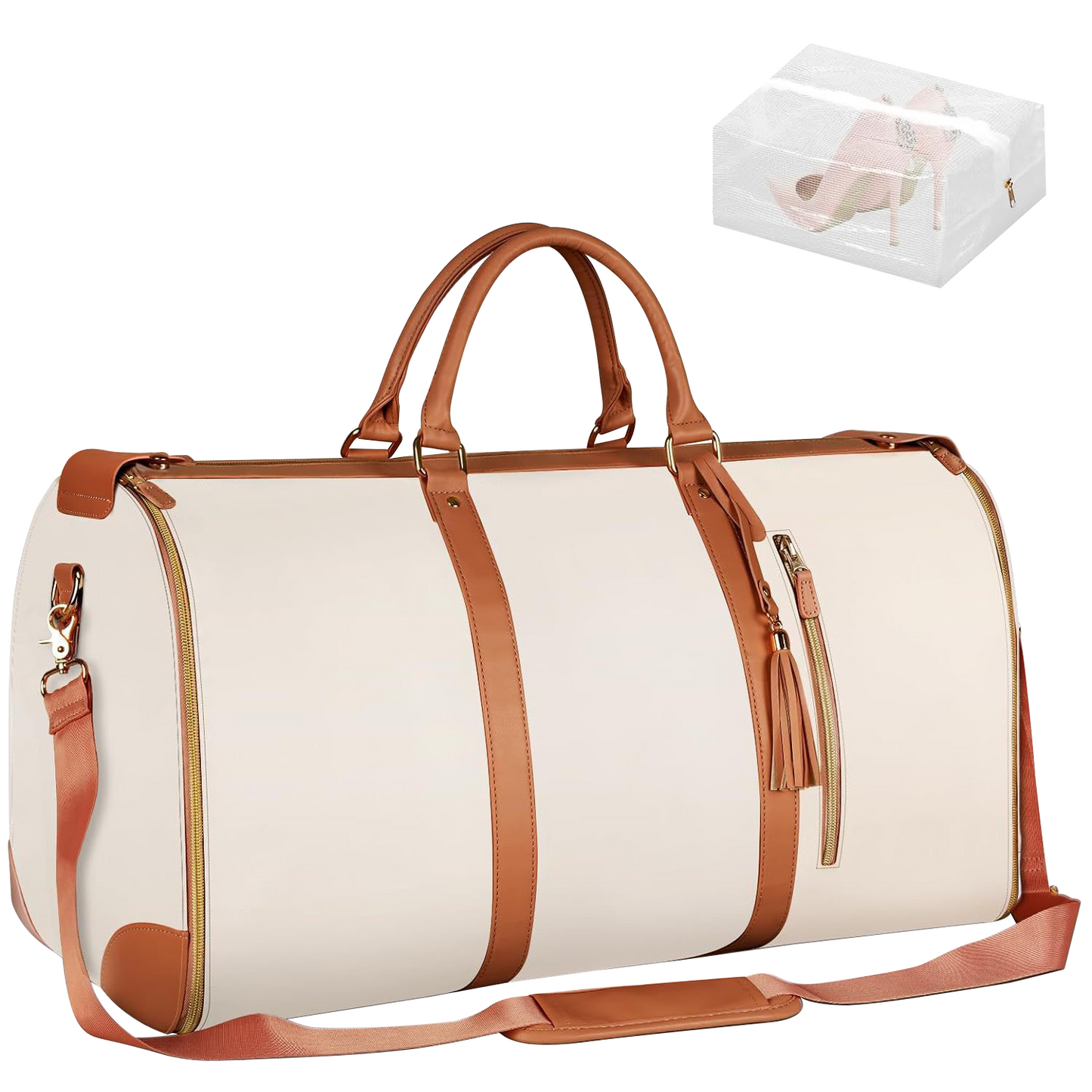 CSD01LGDB0000BGCshidWorld Convertible Travel Garment Bag, Foldable Carry on Garment Duffel Bag with Shoulder Strap/Shoes Bag for Men Women- 2 in 1 Hanging Suitcase Suit Travel Bags, Off White