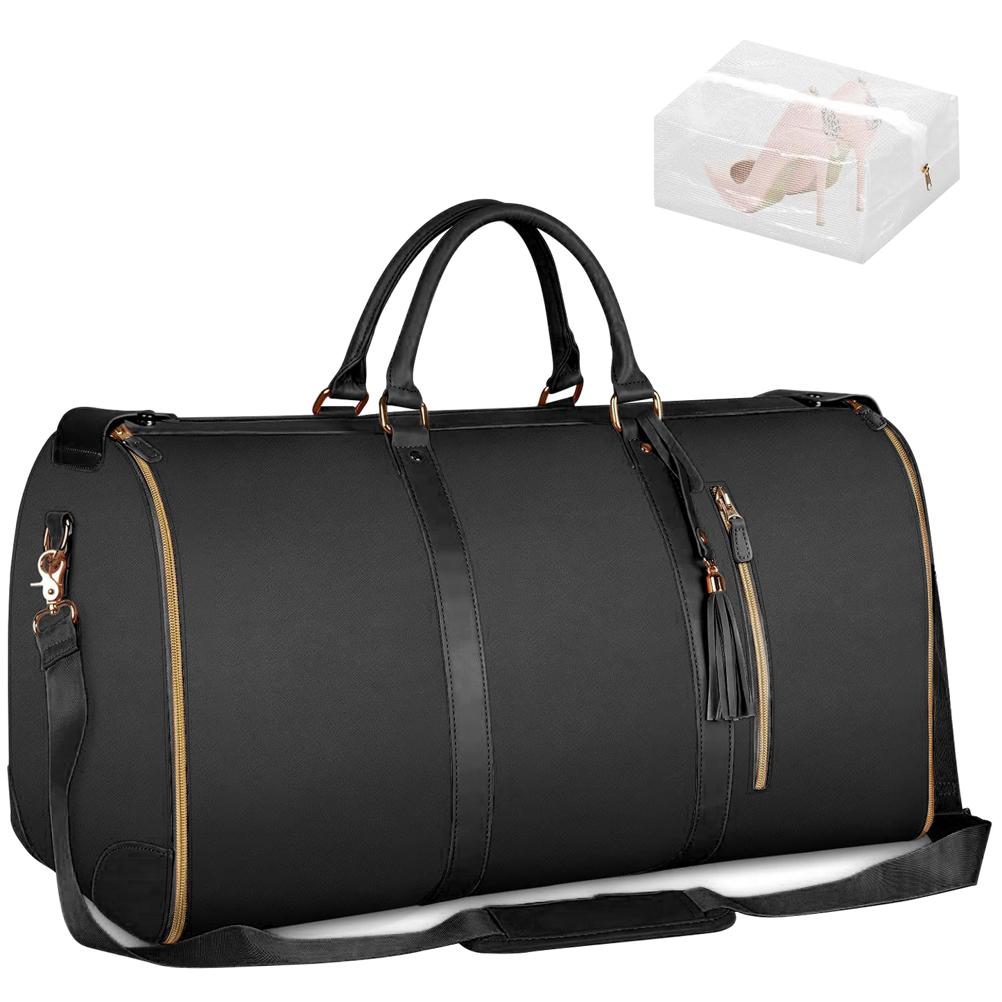 CSD01LGDB0000BK CshidWorld Convertible Travel Garment Bag, Foldable Carry on Garment Duffel Bag with Shoulder Strap/Shoes Bag for Men Women- 2 in 1 Hanging Suitcase Suit Travel Bags, Black