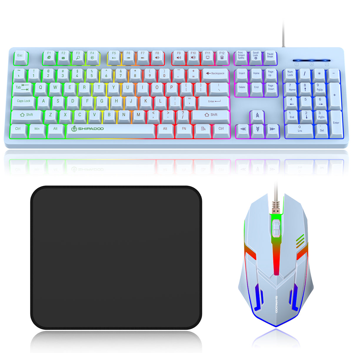 CSD01WGKBD600BUGaming Keyboard and Mouse Combo, Rainbow LED Backlit Multimedia PC Gaming Keyboard, Office Keyboard Colorful Breathing Backlit Gaming Mouse for Working or Primer Gaming, Office Device,Blue