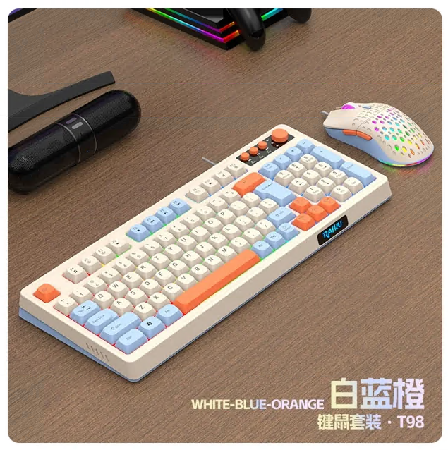 CSD01WGKBT98RGB Wired 98 Keys Gaming Keyboard and Mouse Combo,Rainbow Backlit Quiet Computer Keyboard, Light Up Keyboard for Window PC Gamers-Multicolor