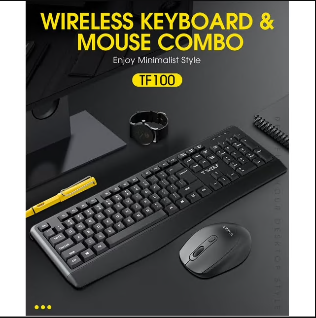 CSD02WKBTF100BK Wireless Combo Full-Sized Keyboard with Palm Rest and Comfortable Right-Handed Mouse, 2.4 GHz Wireless USB Receiver, Compatible with PC, Laptop,Black