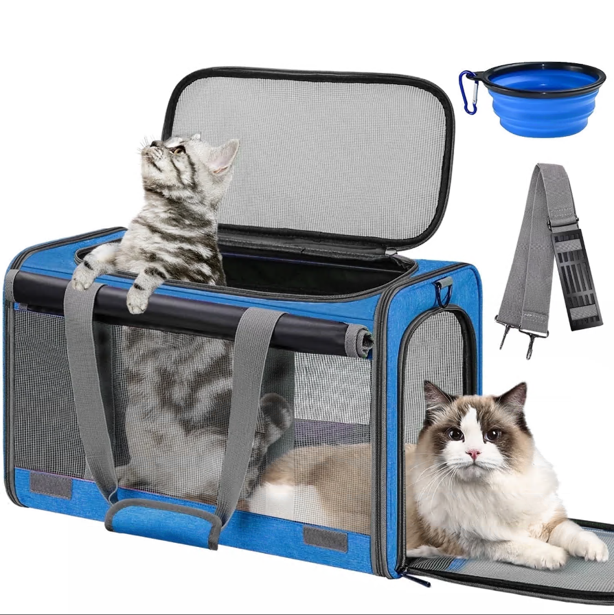 CSD0200CC0319BU Cshidworld Cat Carrier Airline Approved, Pet Carriers for Cats with Water Bowl/Front Pocket/Adjustable Shoulder Strap, Collapsible Car Travel Cat Carrier for Small Medium Cat Dogs up to 20lbs, Blue
