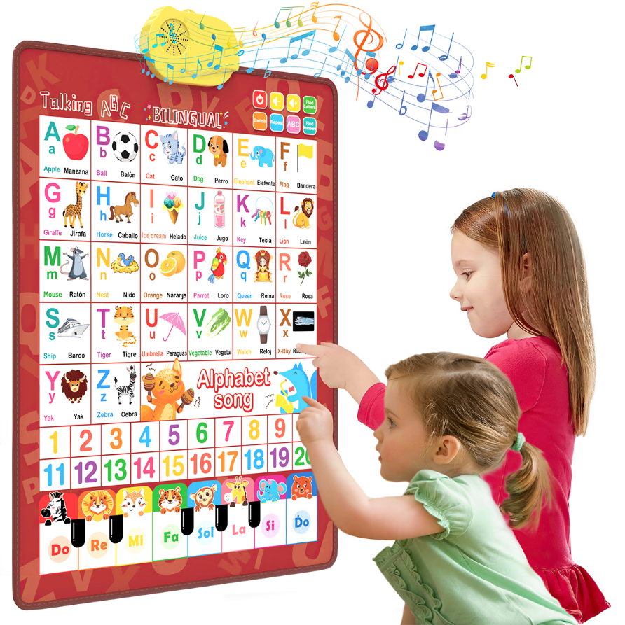 CSD01WEAP0000RD Electronic Alphabet Wall Chart, Toddler Learning Toys , Educational Toys ABC Preschool Poster, Alphabet Learning Toys, Toys for Ages 2-6, English & Spanish, Red