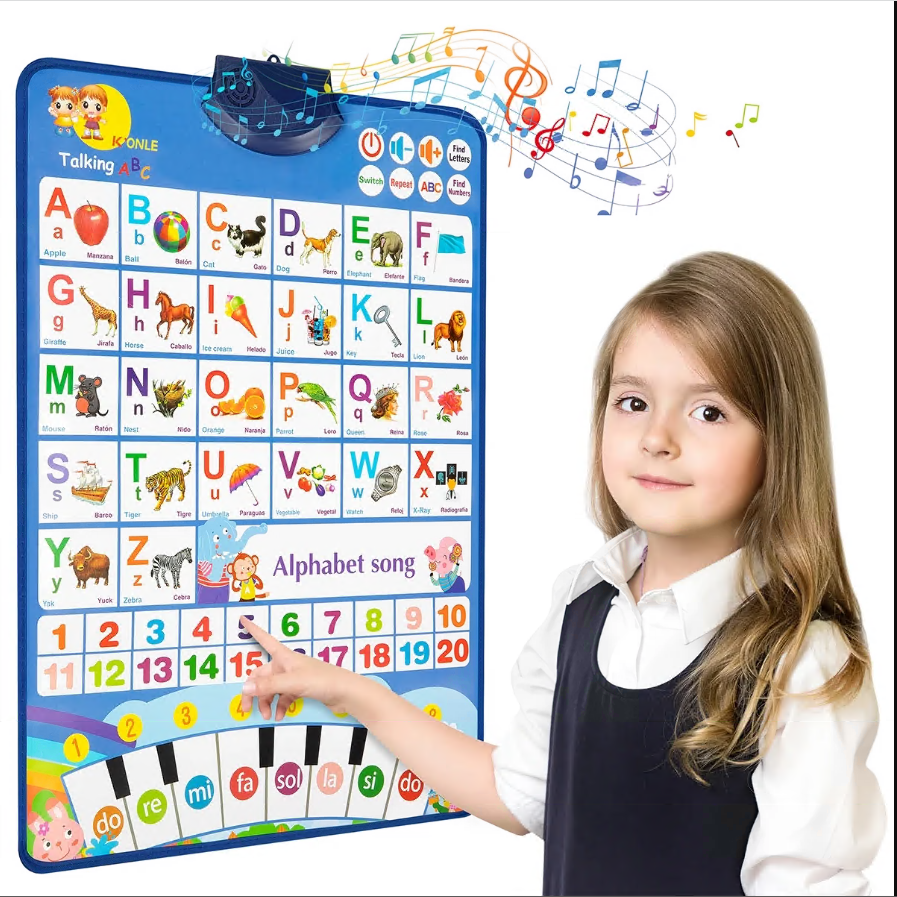 CSD01WEAP0000BUElectronic Alphabet Wall Chart, Toddler Learning Toys , Educational Toys ABC&123 Preschool Poster, Alphabet Learning Toys, Toys for Ages 2-6, English & Spanish, Blue