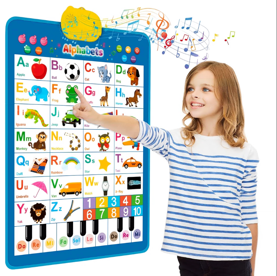 CSD02WEAP0000BUElectronic Alphabet Wall Chart, Toddler Learning Toys, Educational Toys ABC&123 Preschool Poster, Alphabet Baby Learning Toys, Toys for Ages 2-6, Blue