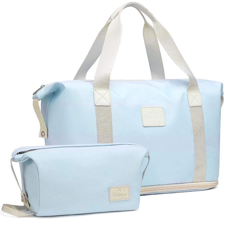 CSD01EPTB0000BU2 Pcs Underseat Travel Duffel Bag Airline Approved Gym Bag for Women Waterproof Expandable Lightweight Durable with Toiletry Bag Large Capacity Carry on Luggage Bag for Overnight Weekend Getaway,Blue