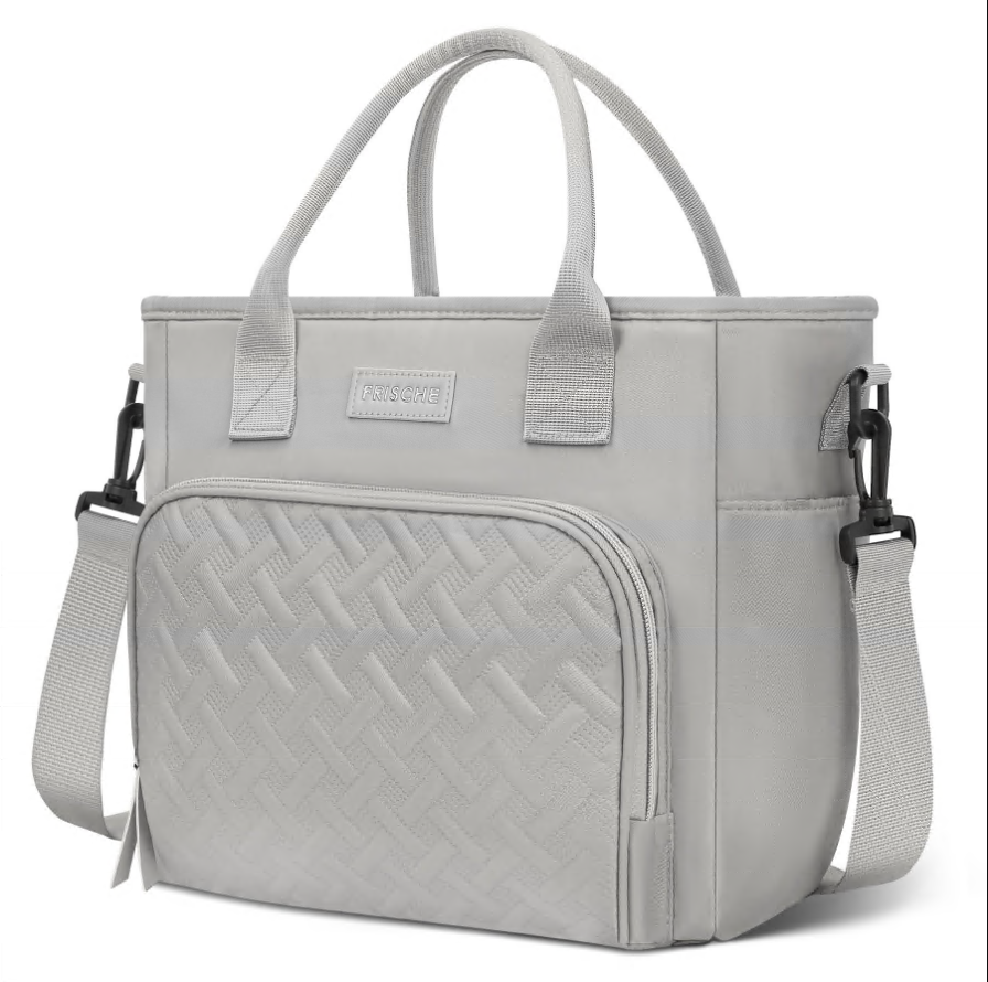 CSD02LBIB0000GY CshidWorld Insulated Lunch Bag for Women/Men - Reusable Lunch Box for Office Picnic Hiking Beach - Leakproof Cooler Tote Bag Organizer w/ Adjustable Shoulder Strap, Side Pockets for Adults -Gray