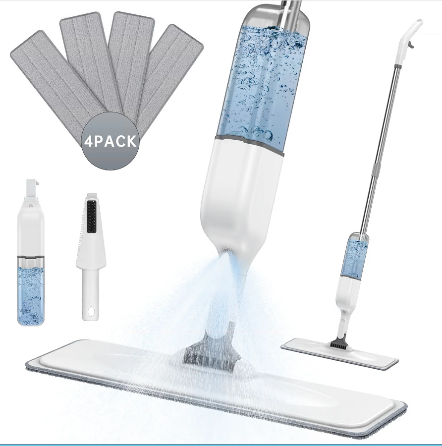 CSD01SMFF0000GY Mop for Floor Cleaning, Spray Mop with 18oz Refillable Bottle and 4pcs Washable Pads - Wet Dry Microfiber Mop Home Kitchen or Commercial Use for Wood Hardwood Laminate Ceramic Tiles Floor Cleaners