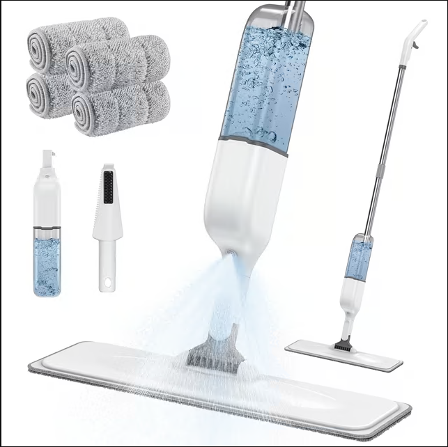CSD02SMFF0000GY Spray Mop for Floor Cleaning with 4pcs Washable Pads, Wet Dry Microfiber Mop, Dust Mop with 500 ml Refillable Bottle for Home, Kitchen Hardwood Laminate Vinyl Wood Tile Floor Cleaners