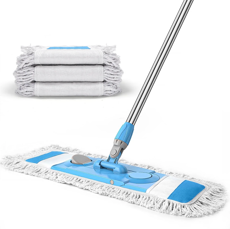 CSD01HFMF0000PP Dust Mop with 3 Reusable Washable Pads - One Touch Replacement, Extendable Stainless Steel Handle, Wet & Dry Mops for Floor Cleaning, Hardwood, Laminate, Tile Flooring Push Dust Mop