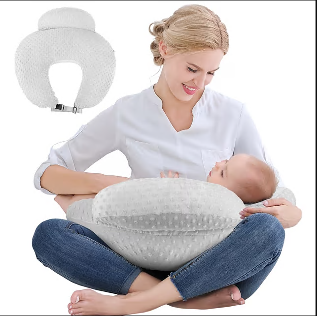 CSD01BNFP0000GYCshidWorld Nursing Pillow for Breastfeeding, Plus Size Breastfeeding Pillows for More Support for Mom and Baby, with Adjustable Waist Strap and Removable Suede Cover, Grey