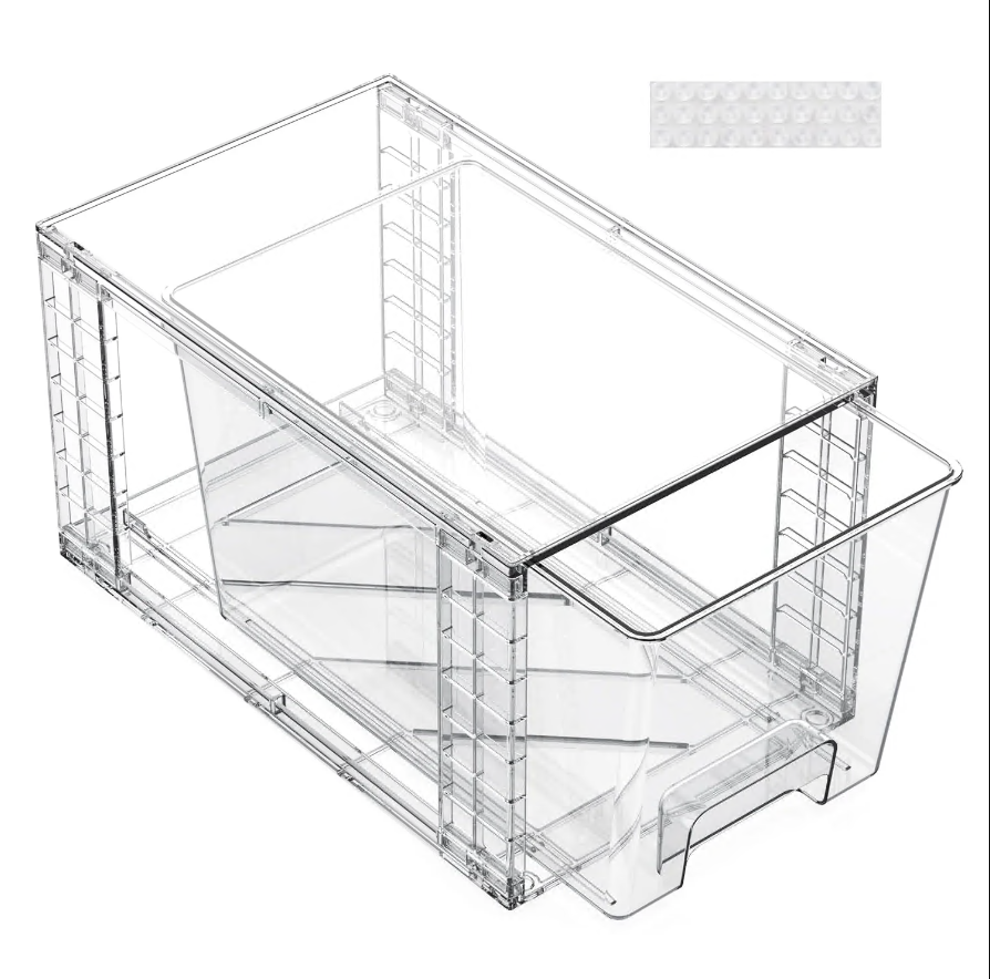 CSD01CSSD0001PC 1 Pack Stackable Storage Drawers, Clear Acrylic Drawer Organizers with Handles, Easily Assemble for Bedroom, Bathroom, Kitchen Undersink, Cabinet, Pantry, Clothes Organization and Storage