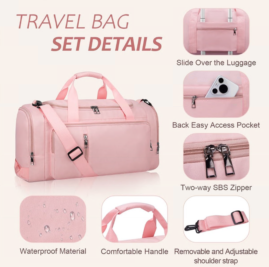 CSD02GBFM0003PK Gym Bag Carry On Duffle Bag for Weekender Travel Overnight,Pink