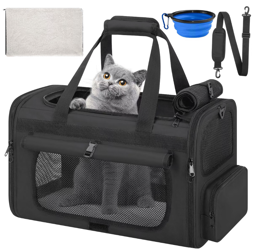 CSD02BPBC0626BK CshidWorld TSA Airline Approved Collapsible Cat Carrier for Large Cats and Small Dogs up to 25lbs, Soft-Sided Travel Dog Carrier (Black)