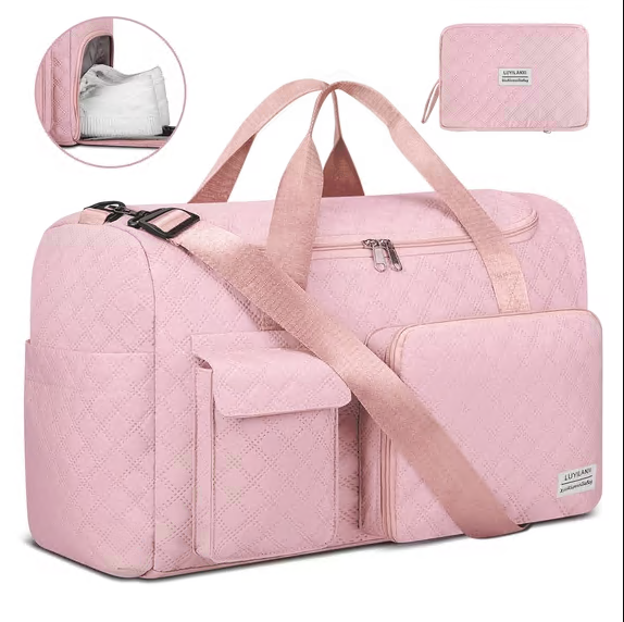 CSD02TDGB2039GN Travel Duffle Bag for Women Men, Gym Weekender Overnight Bags with Shoe Compartment & Wet Pocket, Carry On Tote Bag for Sports Plane Hospital, Pink