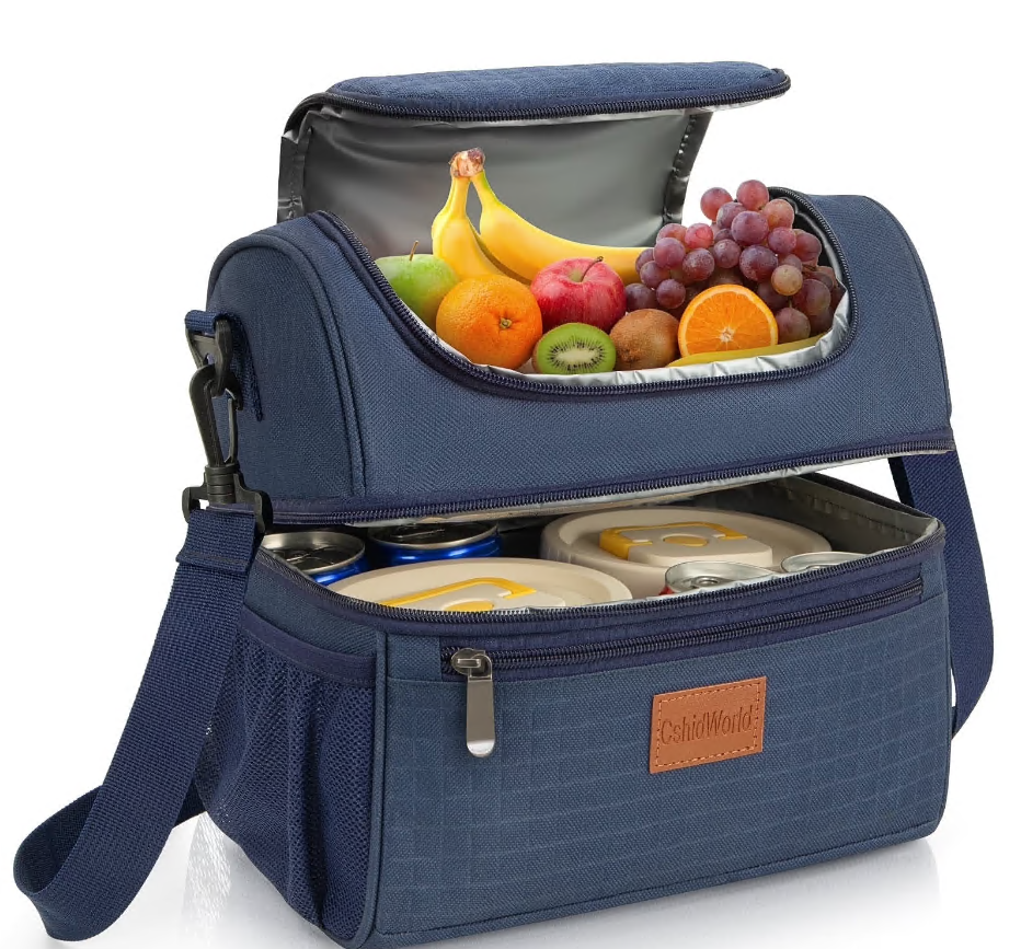 CSD01LBCF0028BU CshidWorld Insulated Lunch Box for Women Men, 18 Qt Dual Layer Leakproof Lunch Cooler Bag with Adjustable Strap & Multiple Pockets - Ideal for Work, Picnic, Travel, Blue