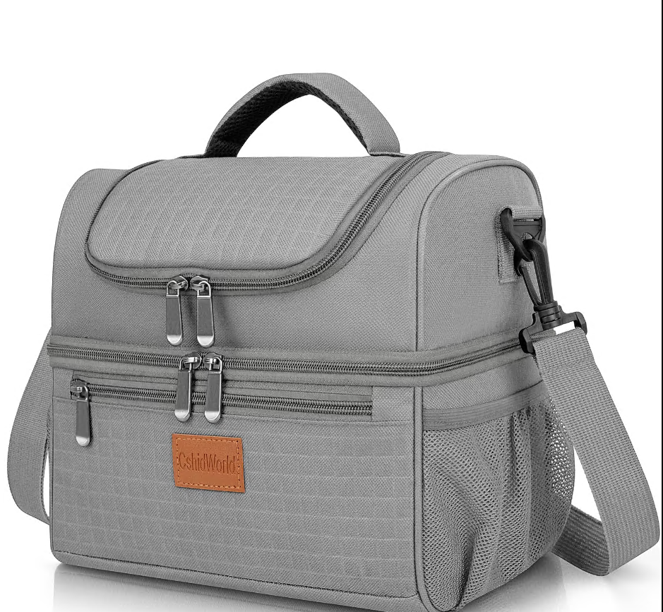 CSD02LBCF0028GY Lunch Box Bag for Men Women, 18 Qt (17L) Dual Layer, Leakproof insulated Adult Lunch Cooler Bag with Adjustable Shoulder Strap & Multiple Pockets for Work, Picnic, Travel, Gray