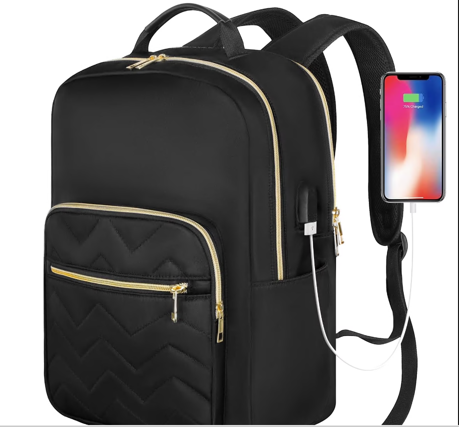 CSD01LPBKB680BKCshidWorld Laptop Backpack with USB Charging Port, Water-Resistant Small Travel Backpack for Women College Students & Professionals, Gift for Men & Women Fits 15.6 Inch Laptops, Black