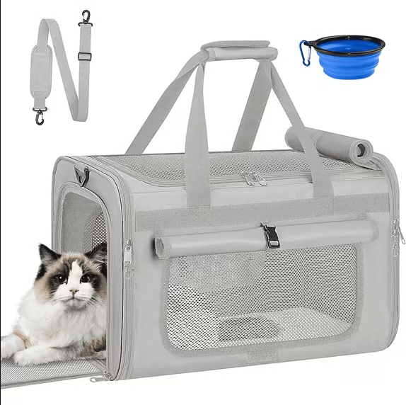 CSD02PFCT0000WTCshidWorld TSA Airline Approved Collapsible Cat Carrier for Large Cats and Small Dogs up to 25lbs, Soft-Sided Travel Dog Carrier (Gray)