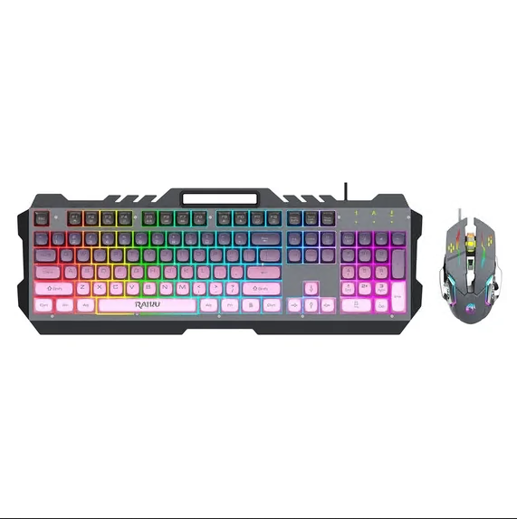 CSD01WGKBT210PKGaming Keyboard and Mouse Combo - RGB Backlit, USB Wired Computer Keyboard, 26-Key Anti-Ghosting, Quiet Typing,for Gaming & Work,Black&Pink