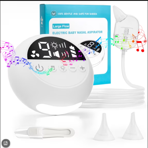 Cshidworld Nasal Aspirator for Baby, Electric Baby Nose Booger Sucker with 9 Levels Suction, Night Light & 10 Nursery Rhyme Soothing Function, Automatic Nose Suction for Toldder Child, 3 Silicone Tip