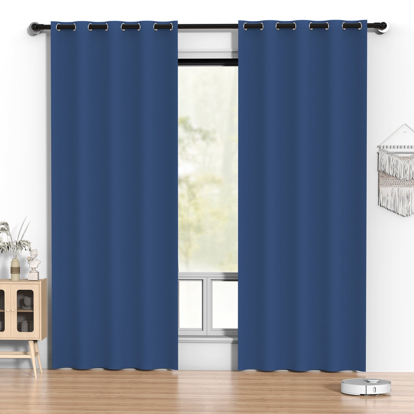 Blue Blackout Curtains 52 x 84 inch, Thermal Insulated Grommet Black Curtains Set of 2, Noise Reduce Room Darkening Drapes for Bedroom, Living Room, Privacy Protection & Energy Saving
