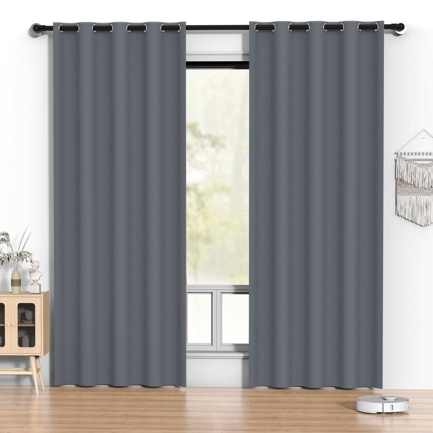 Blackout Curtains 52 x 84 inch, Thermal Insulated Black Curtains Set of 2 Panels, Noise Reduce Room Darkening Drapes for Bedroom, Living Room, Privacy Protection & Energy Saving, Dark Gray