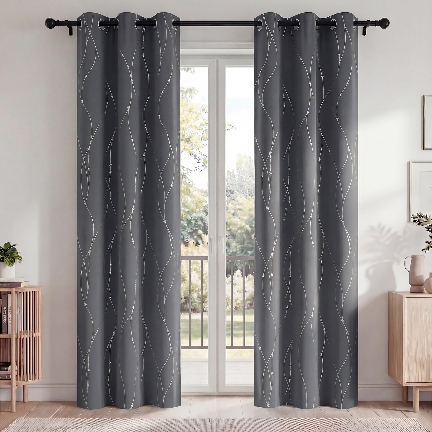 Blackout Curtains, Blackout Curtains Set of 2 for Bedroom Living Room 42x84 in, Thermal Insulated Room Darkening Drapes with Grommet Top, Noise Reduction & Light Blocking, Printed Gray