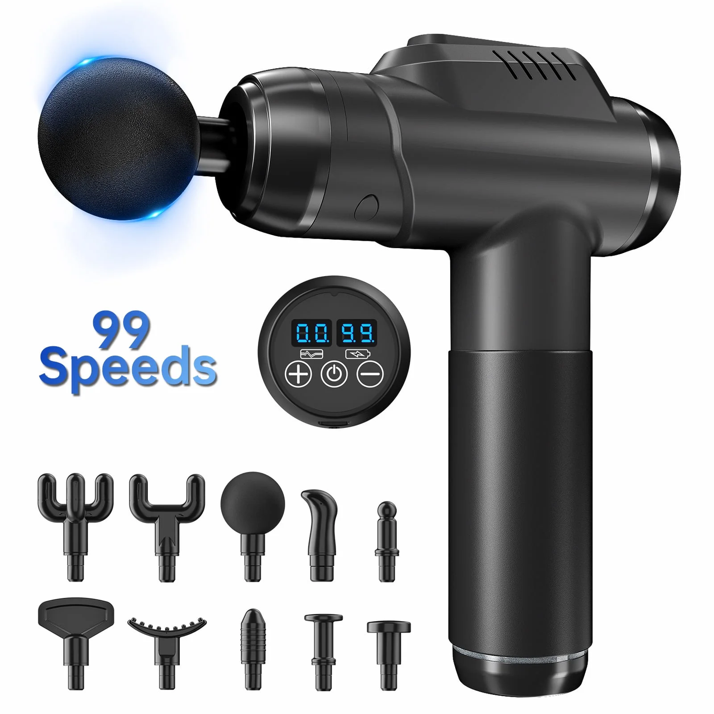 Cshidworld Massage Gun, Deep Tissue Massager, Portable Muscle Massage Gun for Back Neck Muscle Relieve, Quiet Massager Gun 99 Variable Speeds Digital Display 10 Massage Heads (Black)CSD02MMGGKH75BK