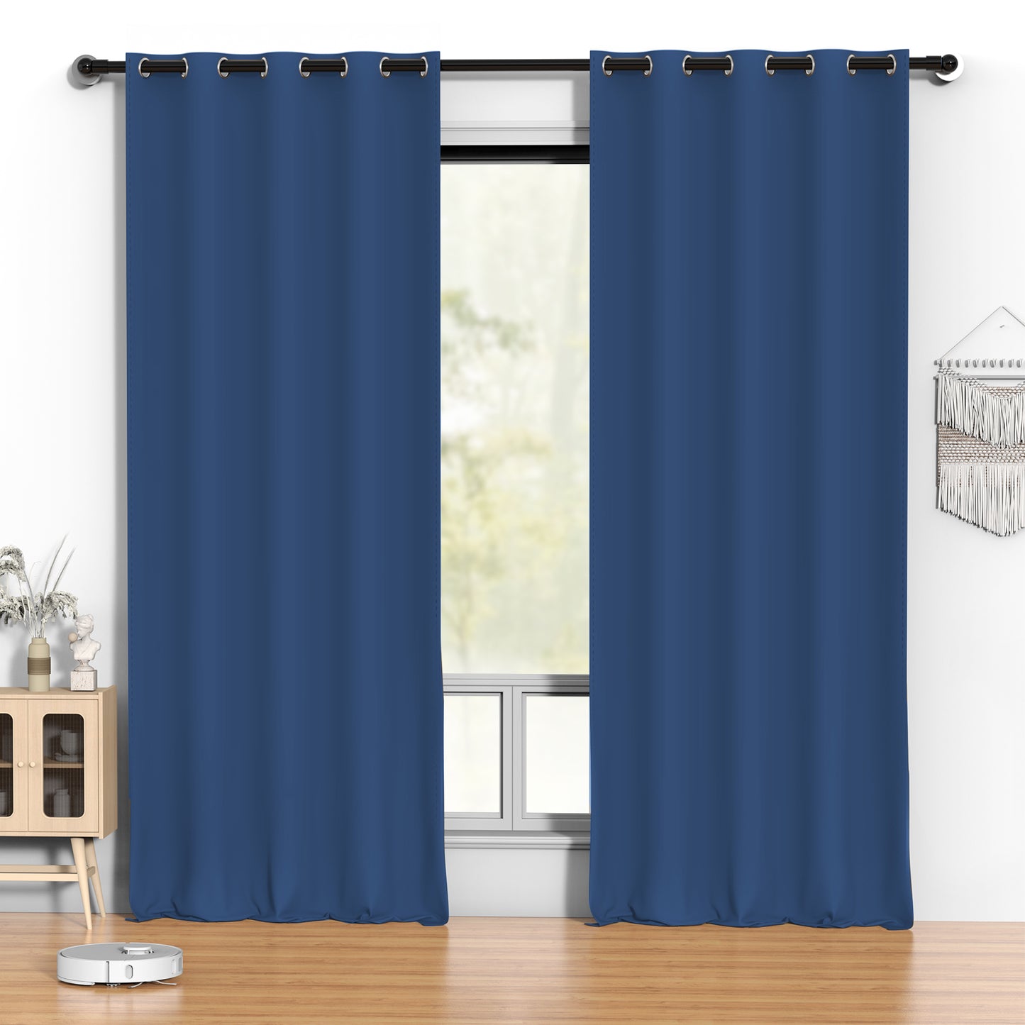 Blue Blackout Curtains 52 x 96 inch, Thermal Insulated Grommet Black Curtains Set of 2, Noise Reduce Room Darkening Drapes for Bedroom, Living Room, Privacy Protection & Energy Saving