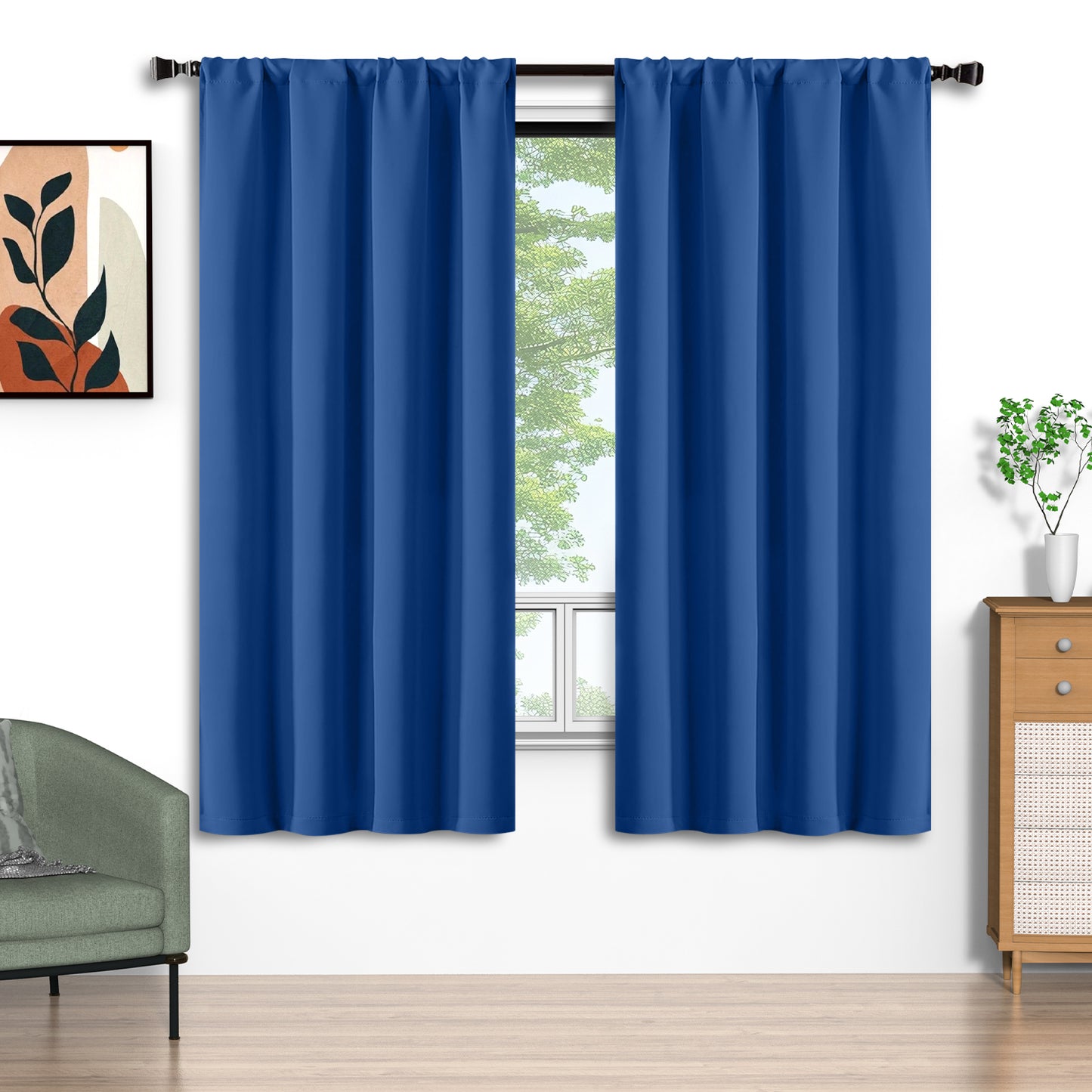 Blue Blackout Curtains 52x72 inch, Rod Pocket Curtains Set of 2 Thermal Insulated, Solid Home Decor Window Drapes for Living Room Bedroom, Privacy Assured&Energy Saving