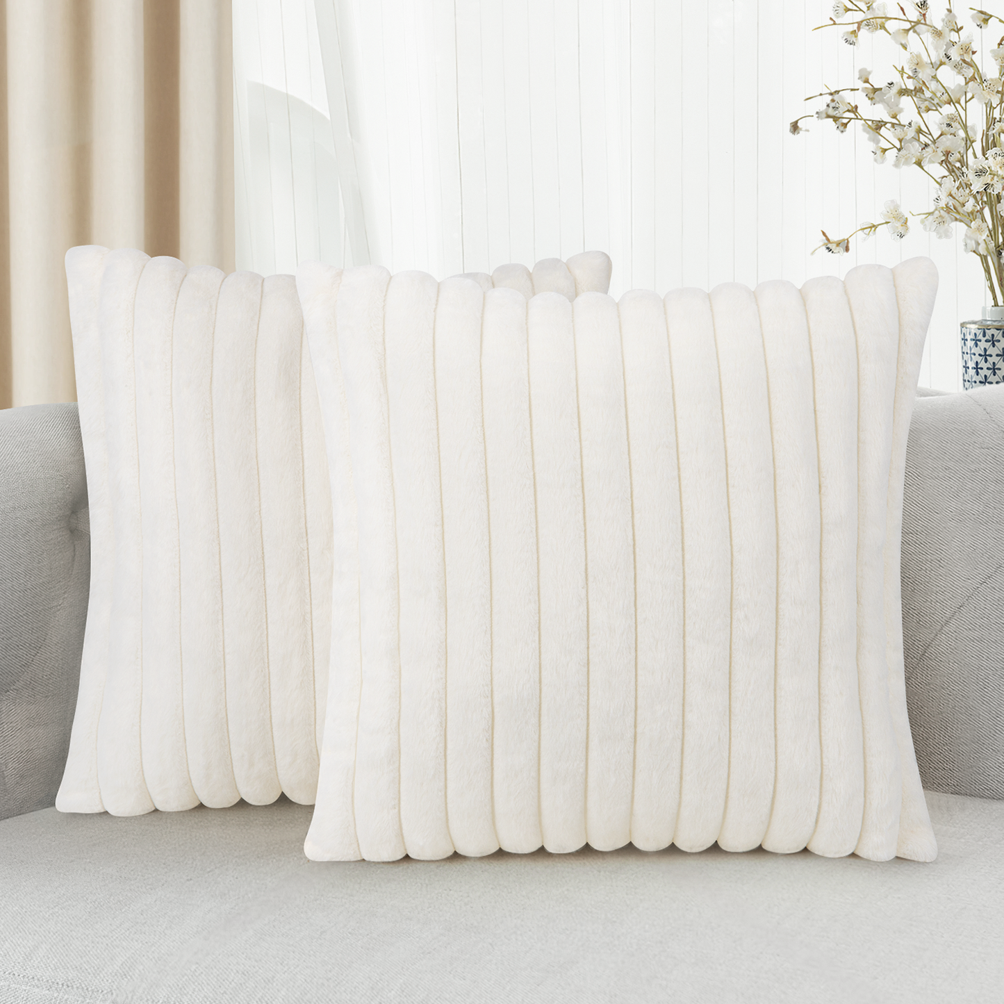 18x18 Pillow Cover, 2 Pack Velvet Pillow Covers, Faux Fur Square Throw Pillow Covers for Living Room Decorations, Throw Pillow Cases Cushion Cover for Home Sofa Bedroom Car
