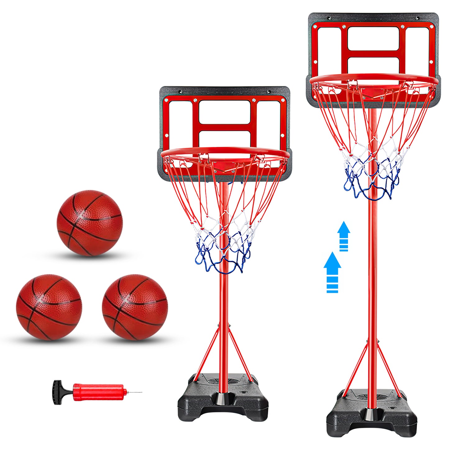 CSD01BHFK0270RD 2 In 1 8.86FT Basketball Hoop Stand for Kids Youth and Adults, Indoor Outdoor Basketball Goal System with Fillable Base, 3 Balls, Adjustable Height Backyard Sport Game Gifts Toys