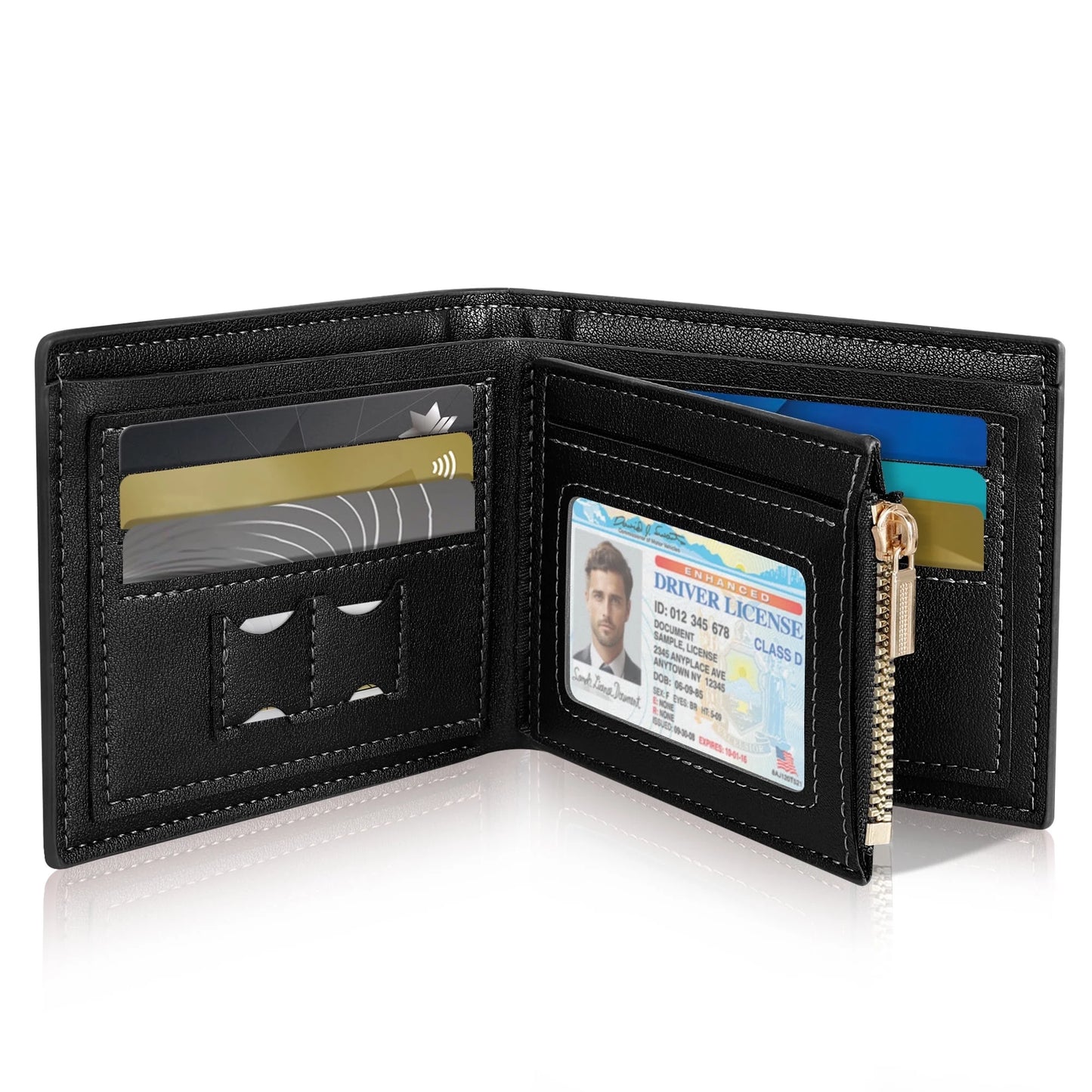 CSD01WFM27120BK Wallet for Men, Genuine Leather Wallet for Men, RFID Blocking Bifold Stylish Wallet With 1 ID Window, 9 Card Holder & 2 Cash Slot, Black