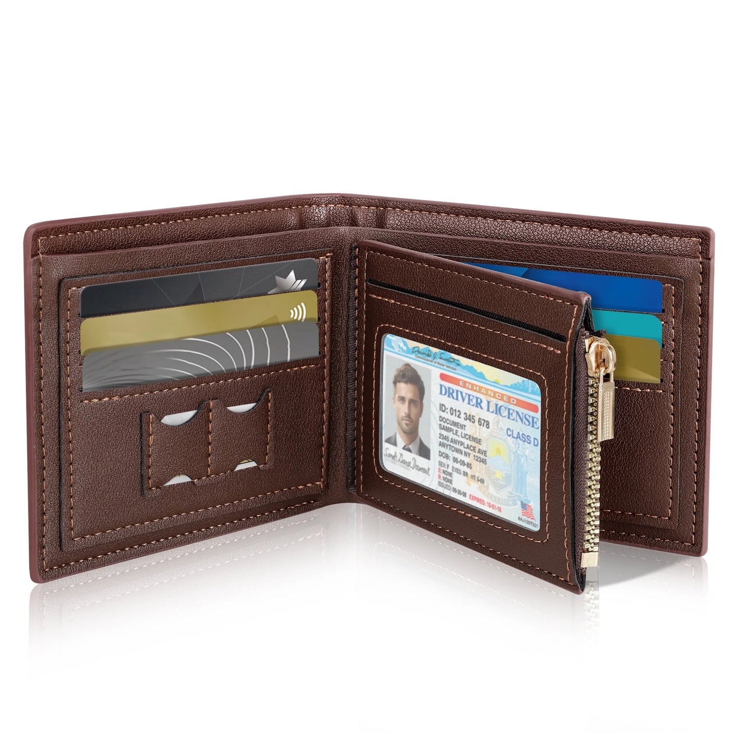 CSD01WFM27120BN Wallet for Men, Genuine Leather Wallet for Men, RFID Blocking Bifold Stylish Wallet With 1 ID Window, 9 Card Holder & 2 Cash Slot, Brown